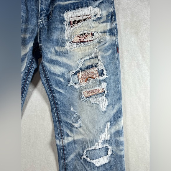 INSANE Y2K Affliction Black Premium BLAKE 34 Long Patch Distressed Jeans AC/DC - Picture 2 of 16